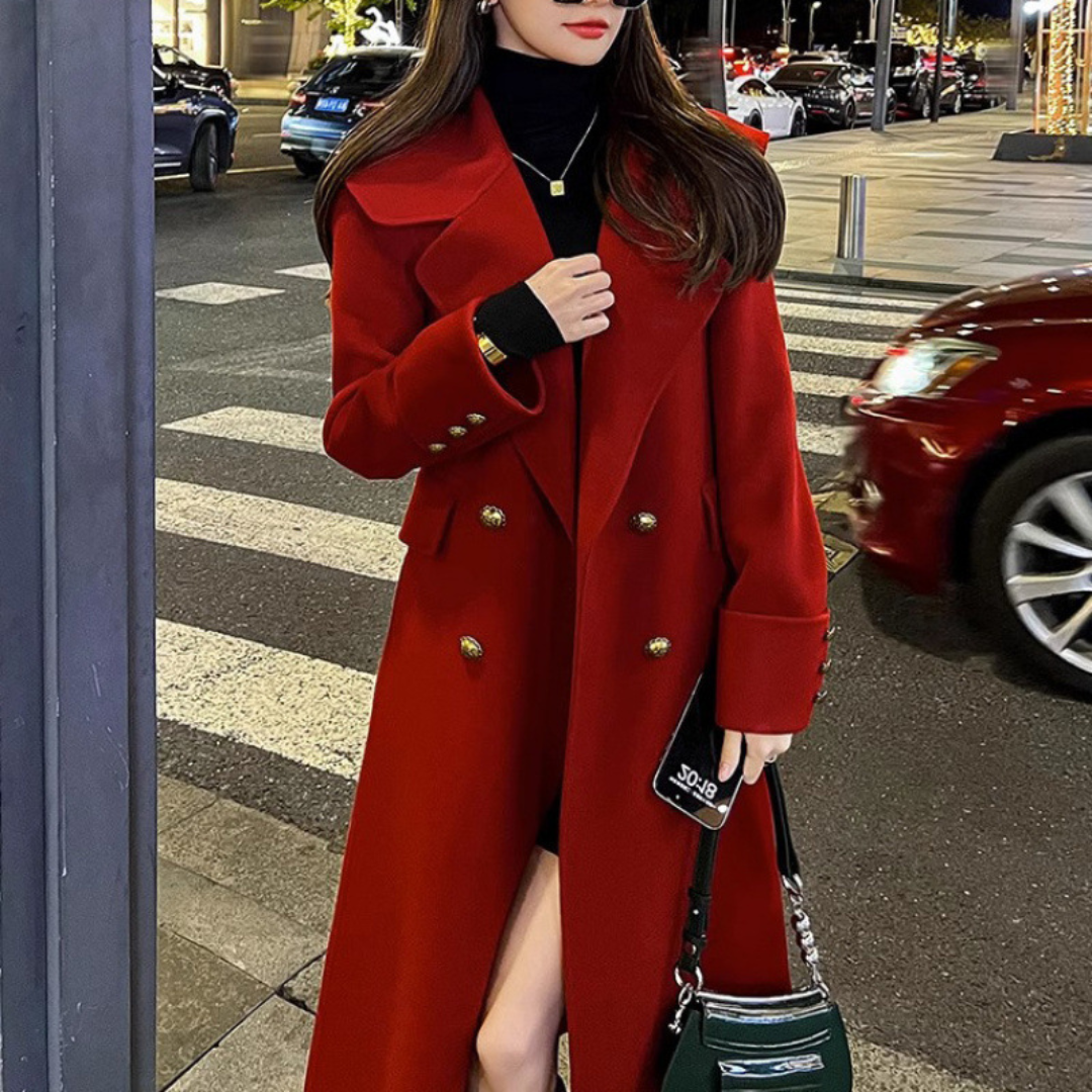 Louisa | Dames Lange Trenchcoat | Winterjas Met Losse Pasvorm en Ronde Knopen