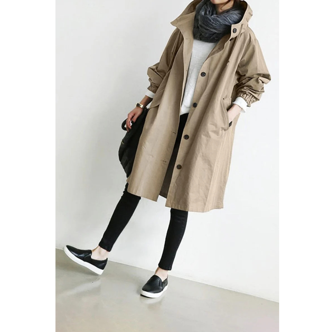 Marysa | Dames Regen Jas met Capuchon | Lange Losse Jas voor Herfst en Winter