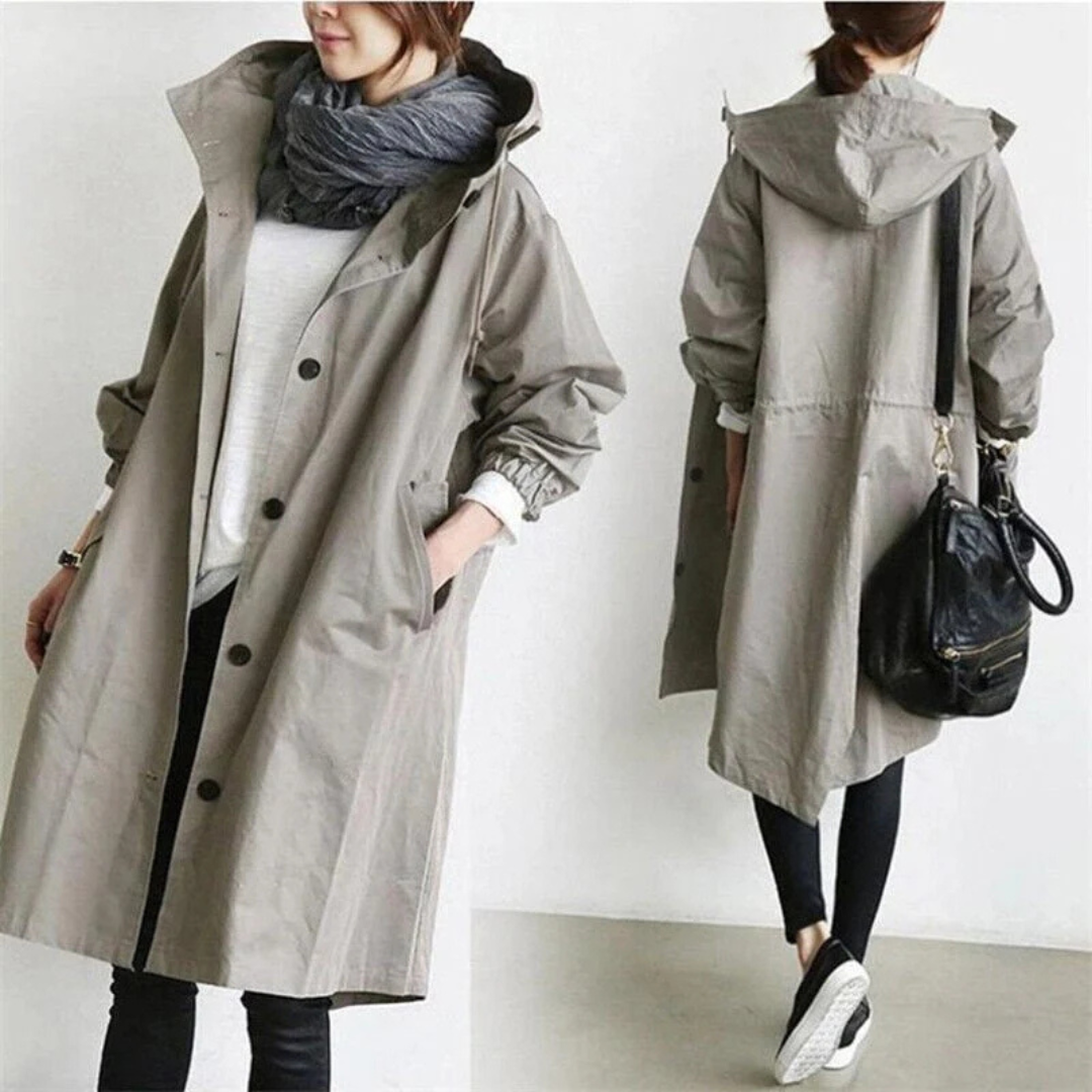 Marysa | Dames Regen Jas met Capuchon | Lange Losse Jas voor Herfst en Winter