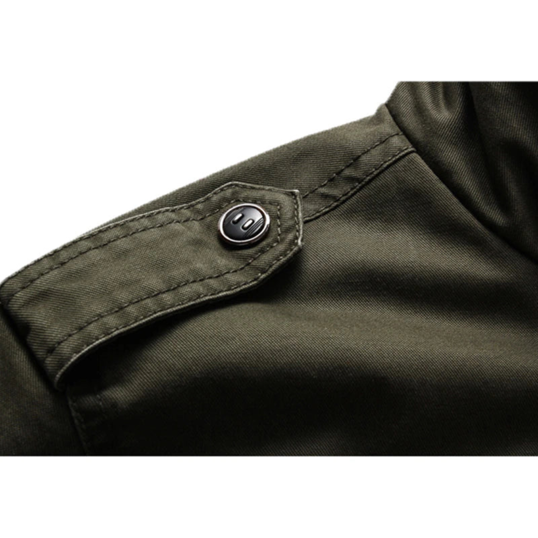 Youri | Heren Militaire Jas Met Opstaande Kraag | Cargo Jas Met Patches Biker Jack