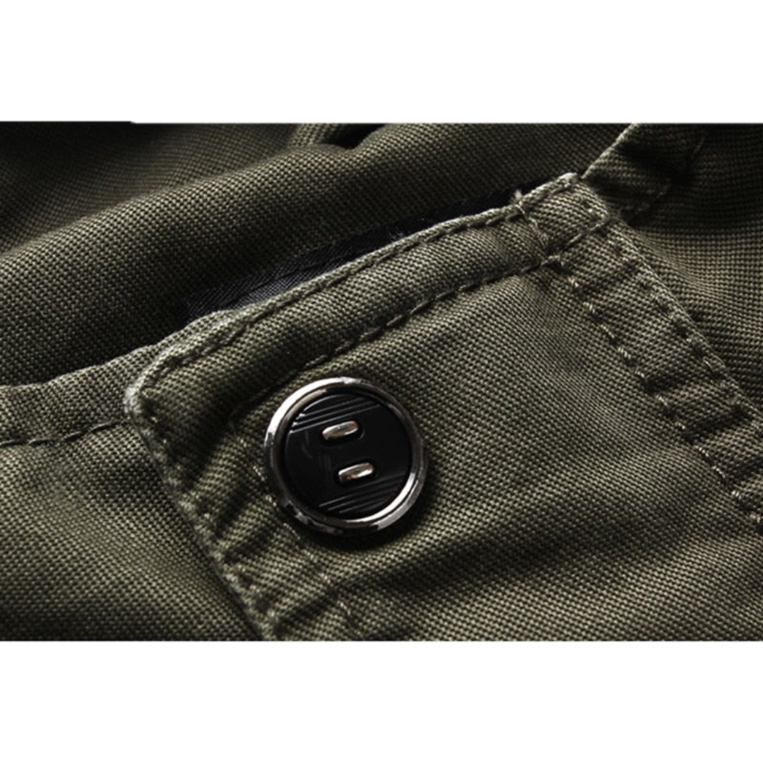 Youri | Heren Militaire Jas Met Opstaande Kraag | Cargo Jas Met Patches Biker Jack