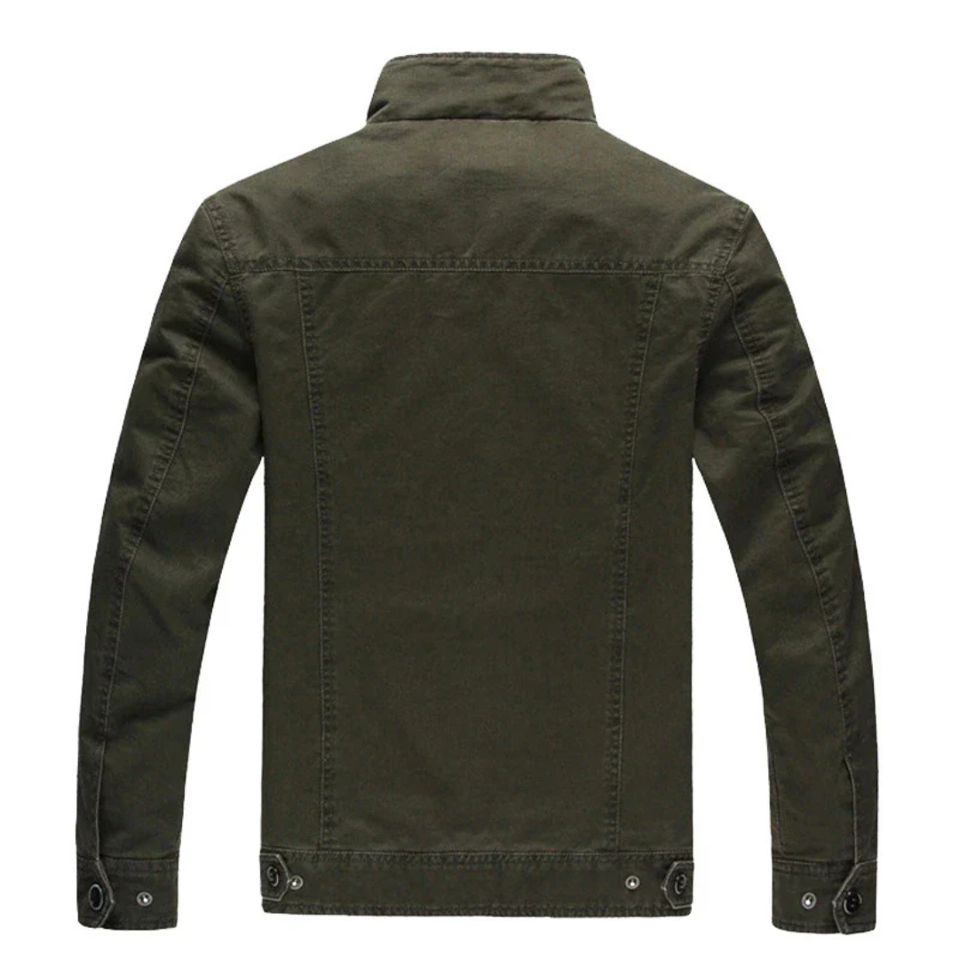 Youri | Heren Militaire Jas Met Opstaande Kraag | Cargo Jas Met Patches Biker Jack
