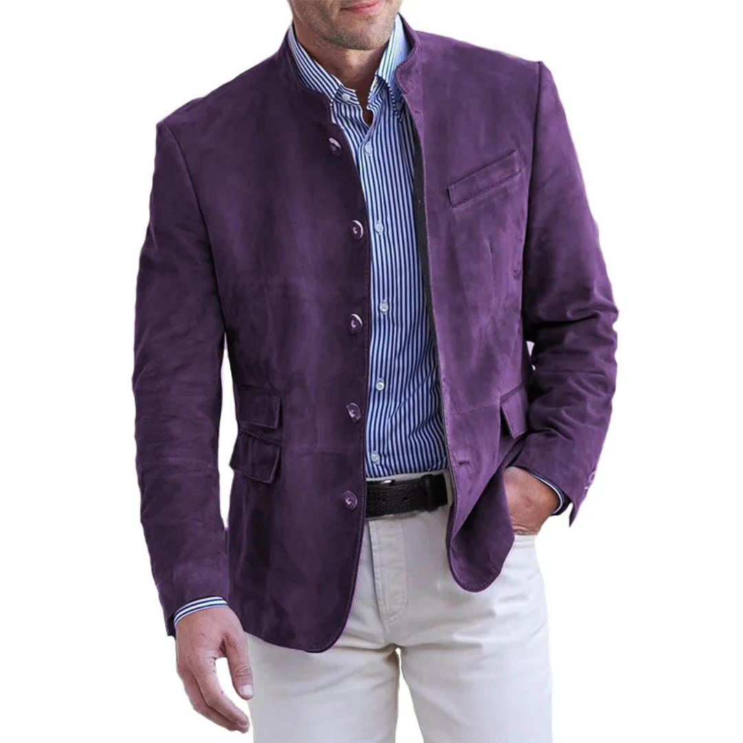 Michiel | Heren Blazer | Suède met Opstaande Kraag en Knoopsluiting