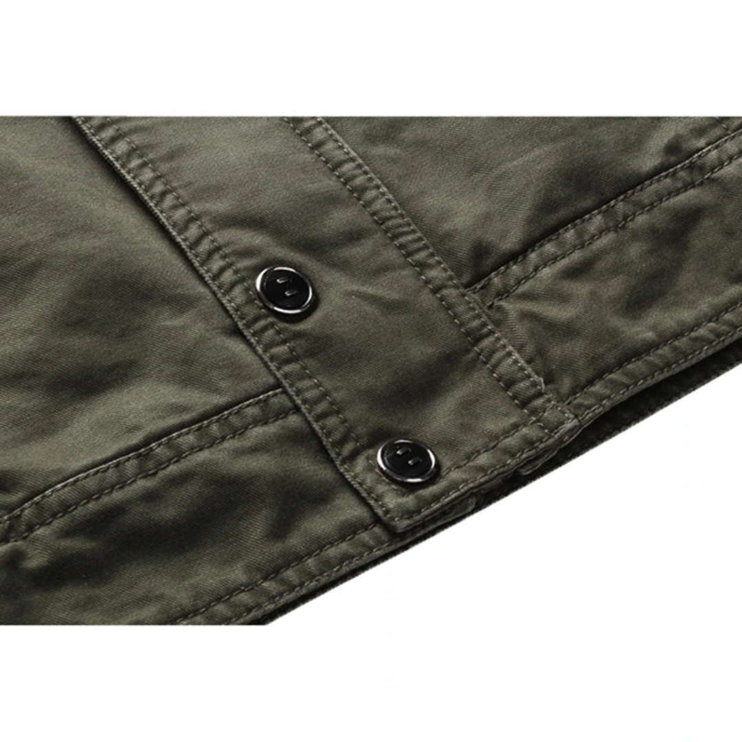 Youri | Heren Militaire Jas Met Opstaande Kraag | Cargo Jas Met Patches Biker Jack