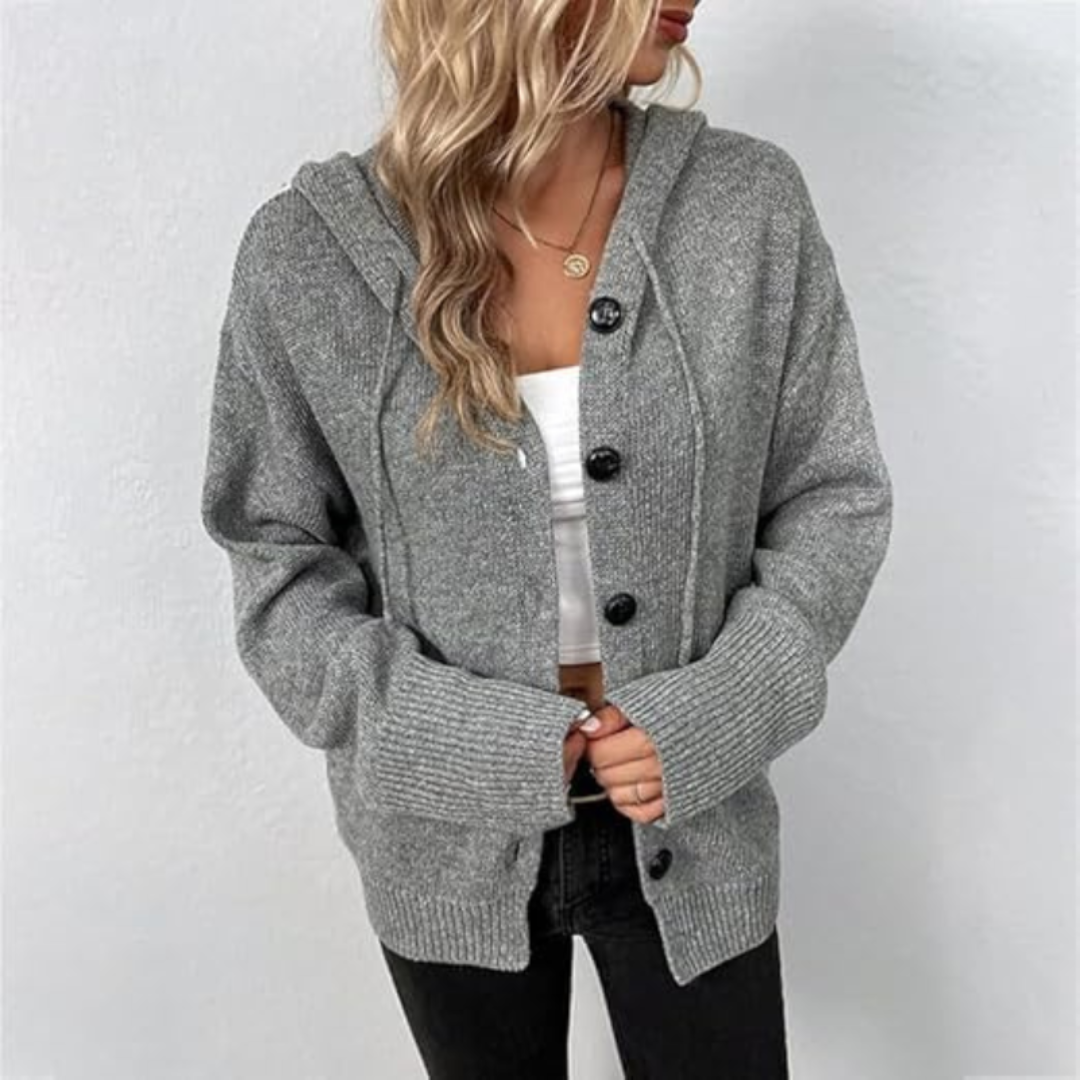 Greta | Dames Gebreid Winter Vest met Rits, Capuchon en Trekkoord