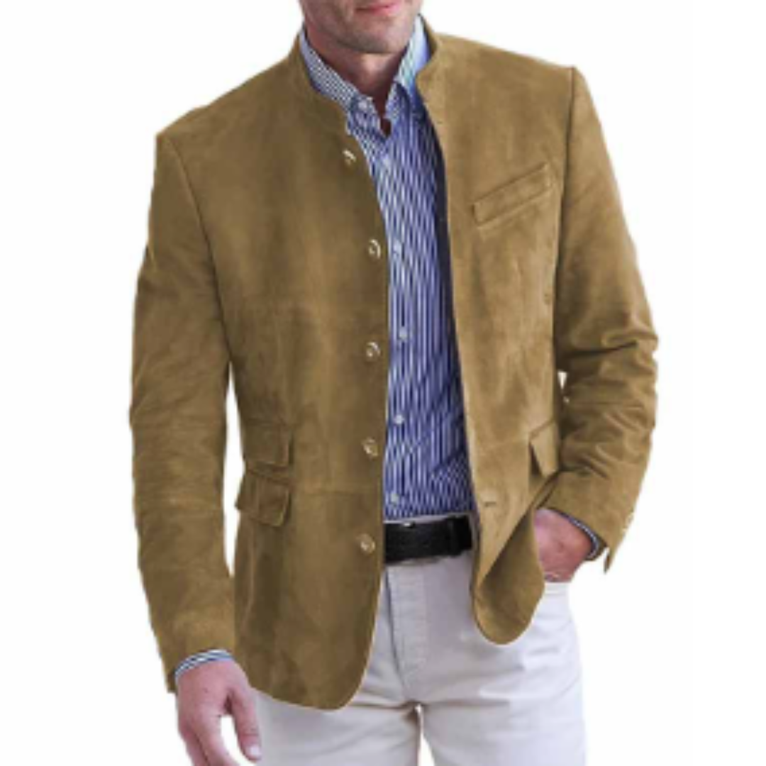 Michiel | Heren Blazer | Suède met Opstaande Kraag en Knoopsluiting