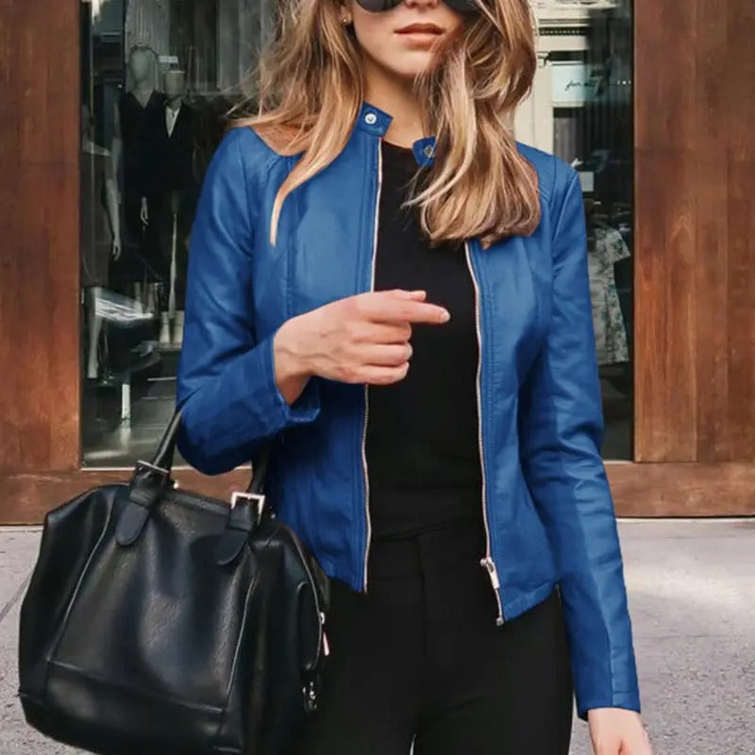 Mirthe | Leren Motor Jas Dames | Lange Mouw met Rits voor Herfst en Winter