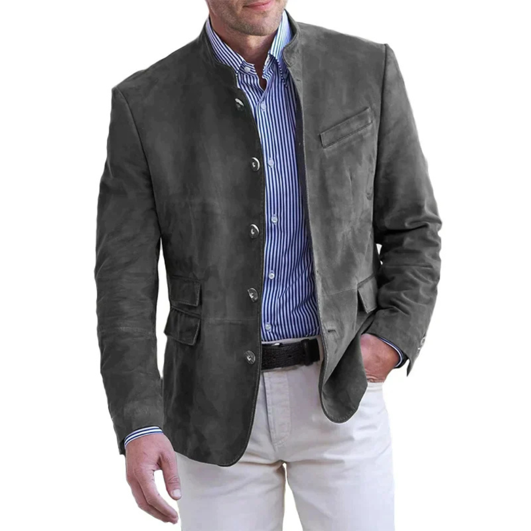 Michiel | Heren Blazer | Suède met Opstaande Kraag en Knoopsluiting