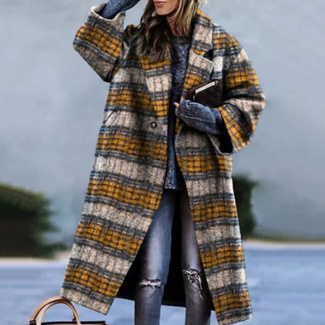 Cathelijne | Dames Trenchcoat | Casual Gestreept Winter Mantel met Zakken