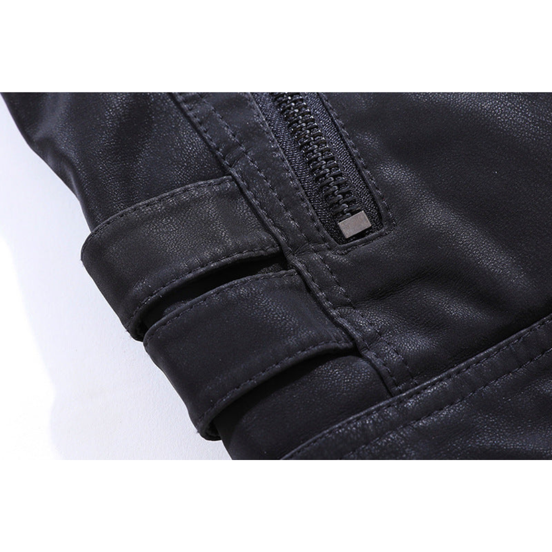 Henk | Winter Fleece Leren Jas voor Heren | Staande Kraag Gewassen Retro Motorjas