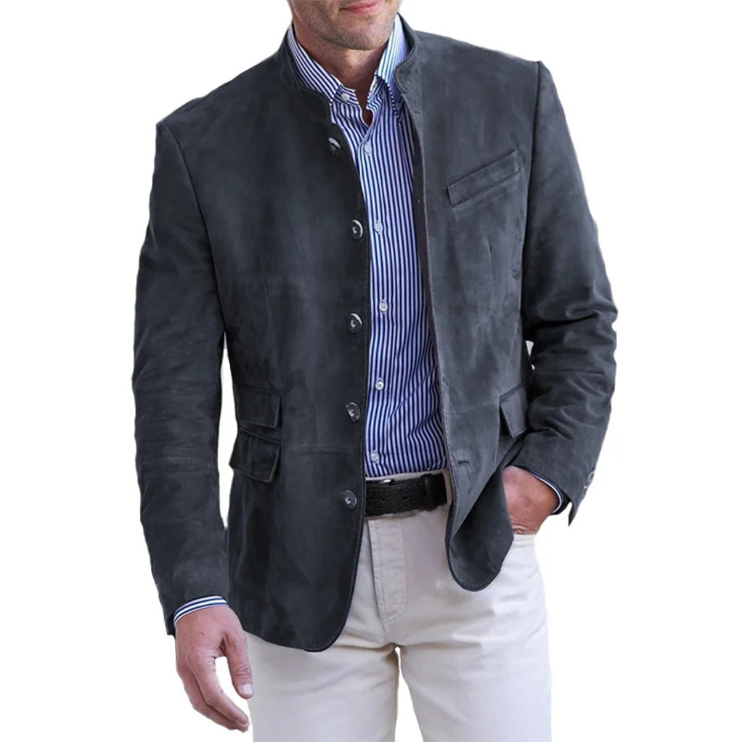 Michiel | Heren Blazer | Suède met Opstaande Kraag en Knoopsluiting