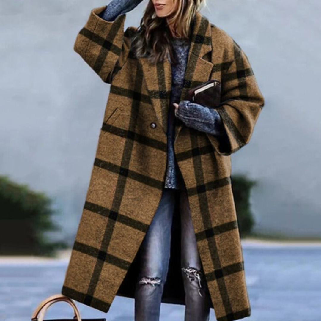 Cathelijne | Dames Trenchcoat | Casual Gestreept Winter Mantel met Zakken