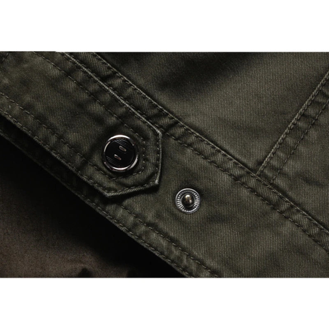 Youri | Heren Militaire Jas Met Opstaande Kraag | Cargo Jas Met Patches Biker Jack
