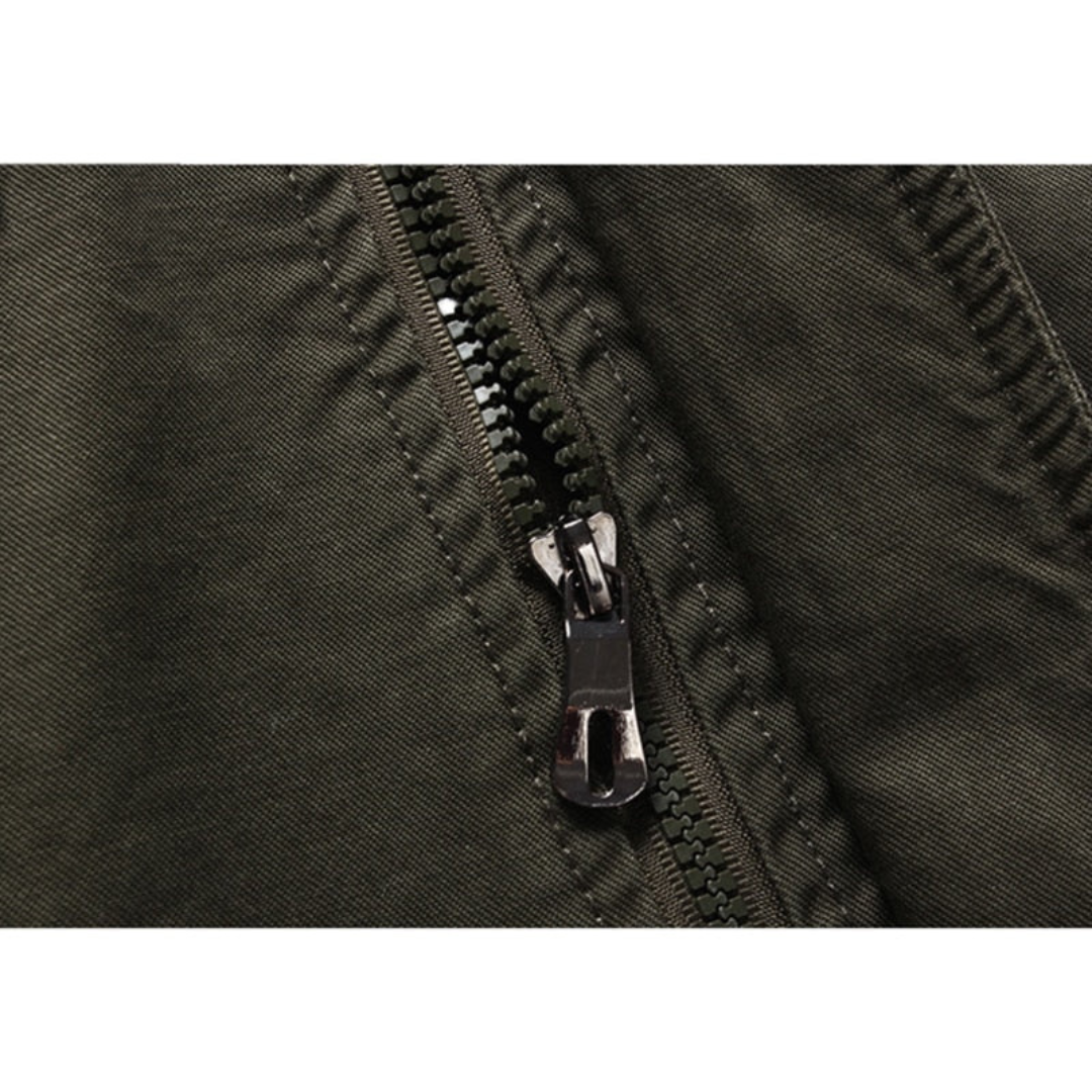 Youri | Heren Militaire Jas Met Opstaande Kraag | Cargo Jas Met Patches Biker Jack
