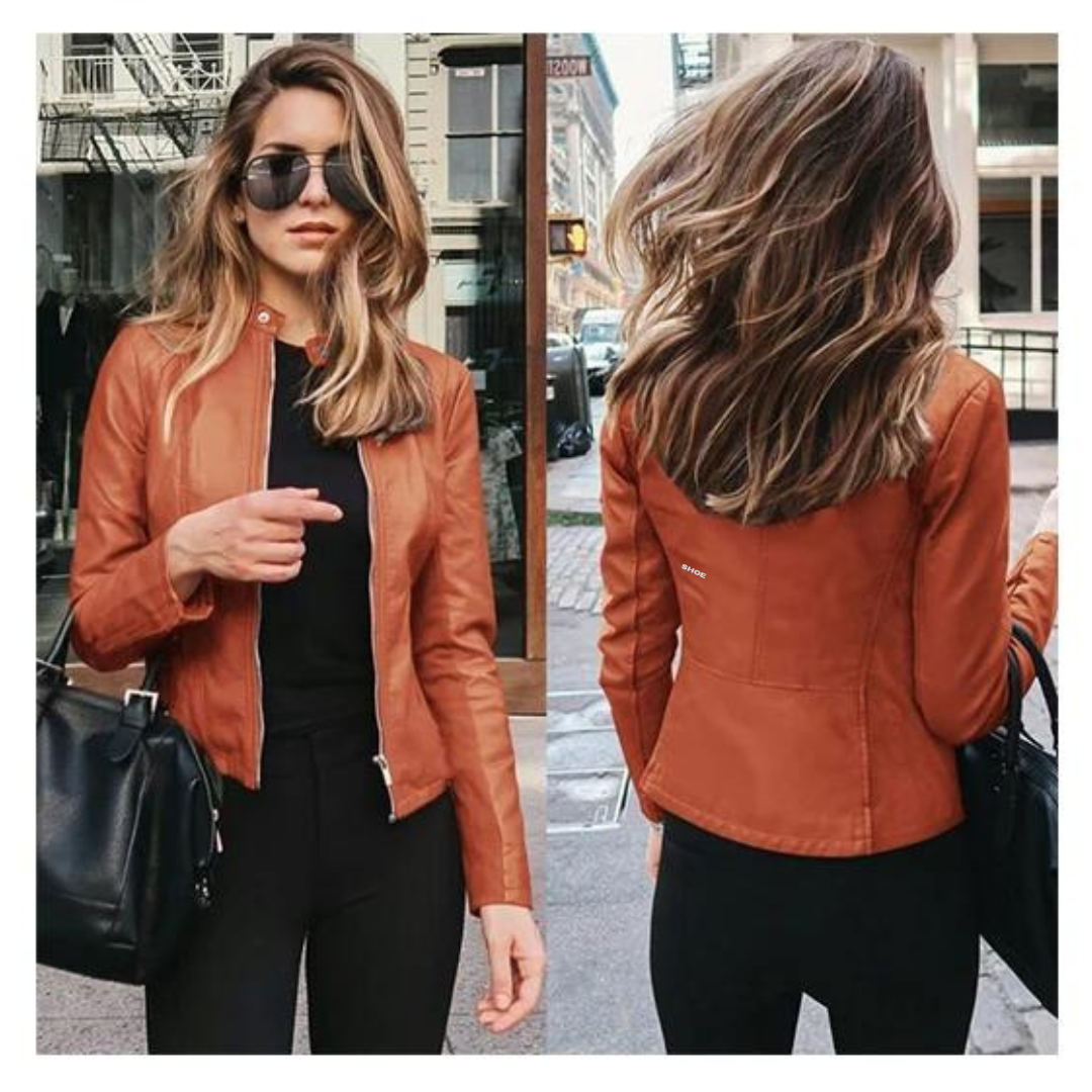 Mirthe | Leren Motor Jas Dames | Lange Mouw met Rits voor Herfst en Winter