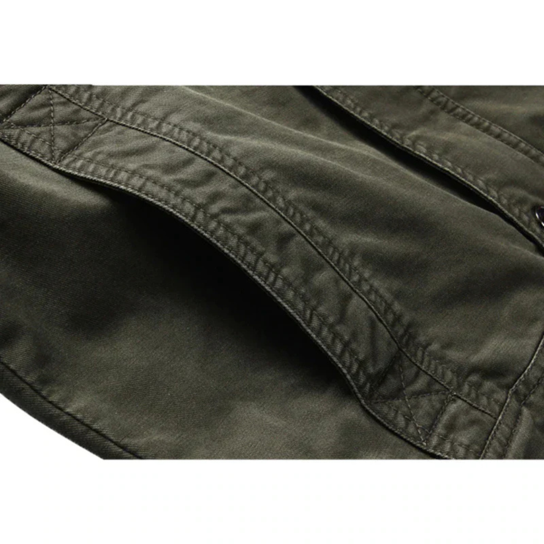 Youri | Heren Militaire Jas Met Opstaande Kraag | Cargo Jas Met Patches Biker Jack