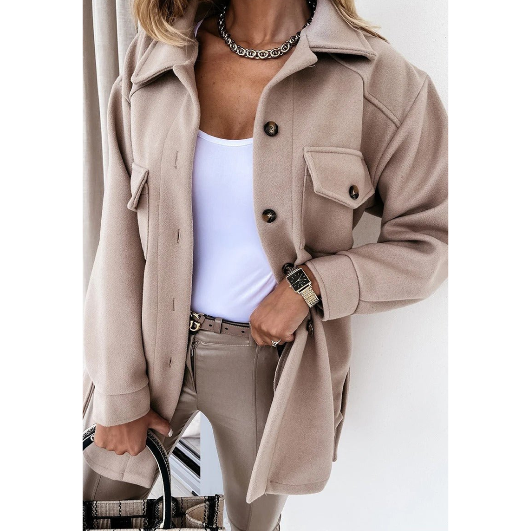 Noor-Lynn | Oversized Wollen Jas | Lange Mouwen met Knoopsluiting en Zakken