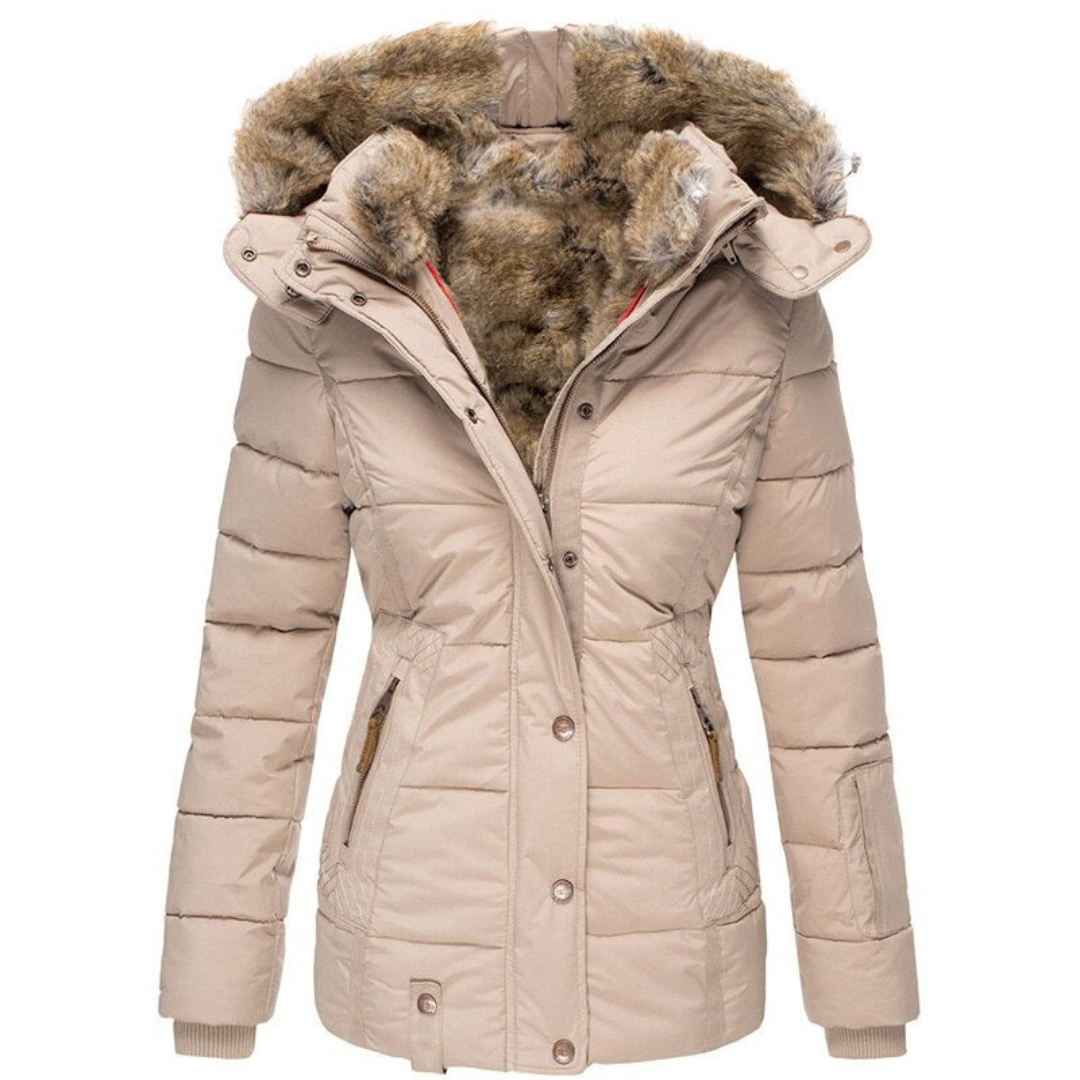 Maudy | Dames Winter Jas Met Capuchon | Gewatteerde Puffer met Zachte Bontvoering