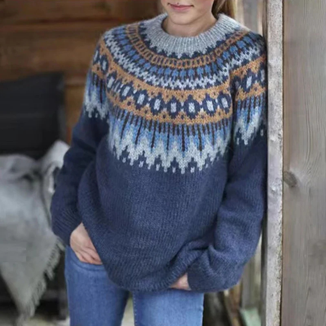 Romy | Dames Trui met Ronde Hals en Lange Mouwen | Vintage Print Sweatshirt