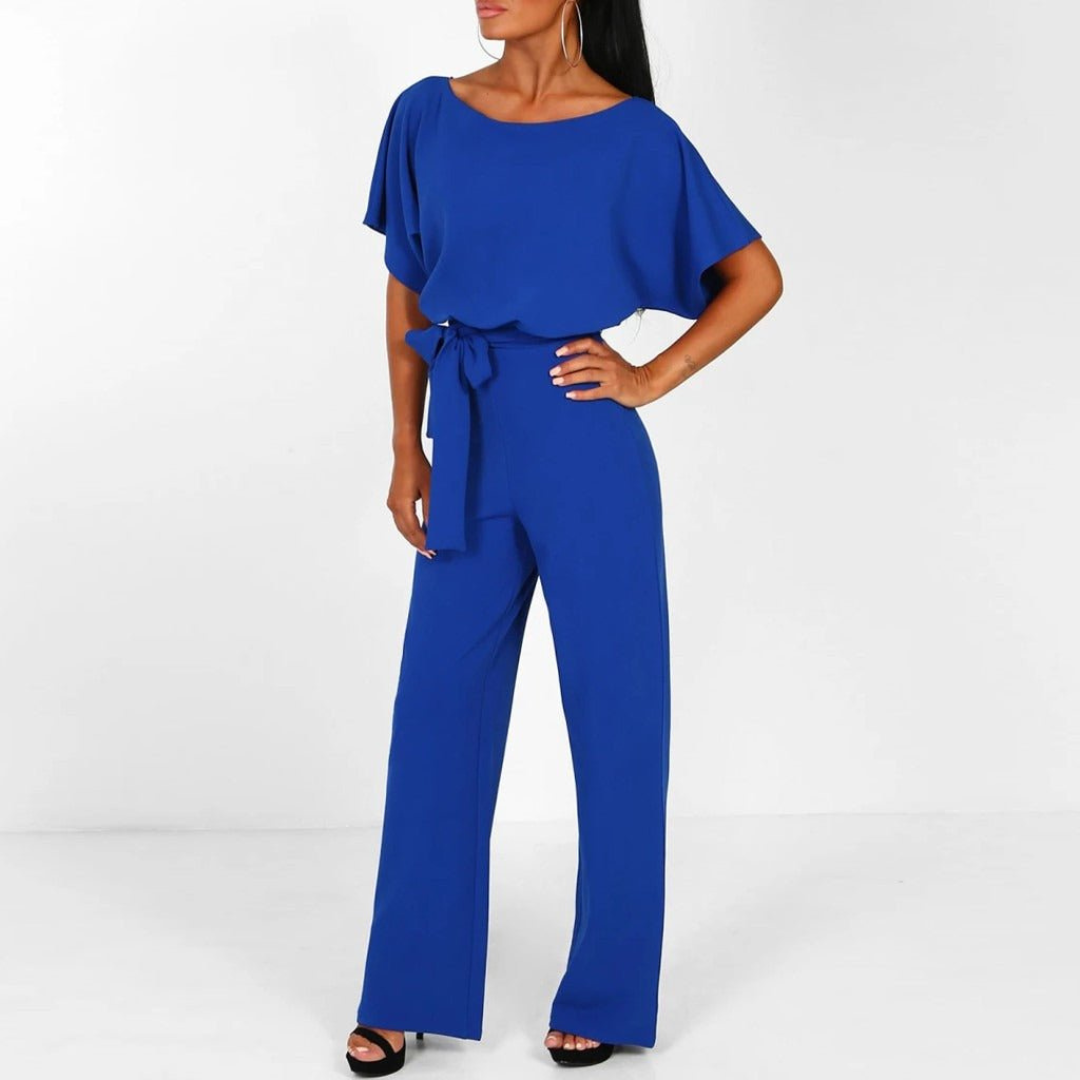 Maud | Dames Chique Jumpsuit V-Hals | Wijde Pijpen met Korte Mouwen
