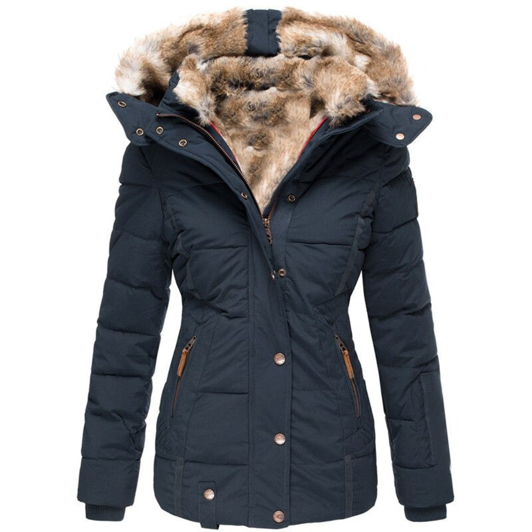 Maudy | Dames Winter Jas Met Capuchon | Gewatteerde Puffer met Zachte Bontvoering