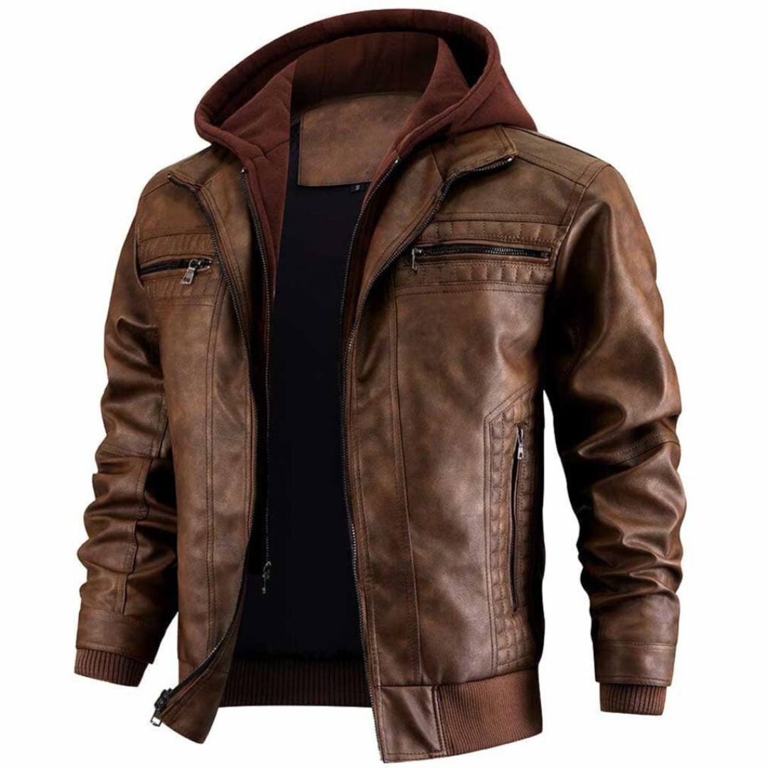 Mika | Retro Motorjack | Heren Leren Jas met Rits en Capuchon
