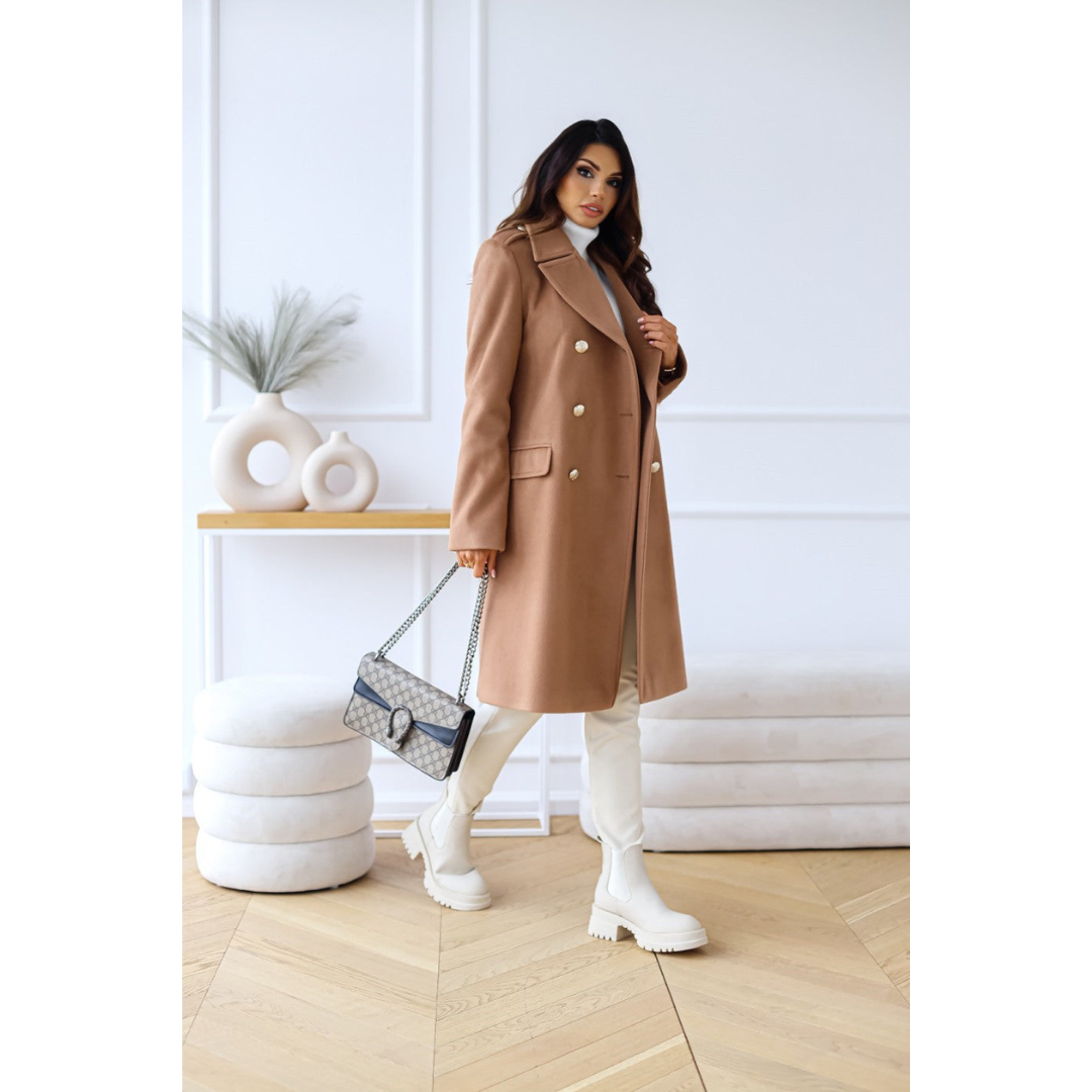 Eline | Winter Jas | Dames Wollen Trenchcoat met Dubbele Knoopsluiting
