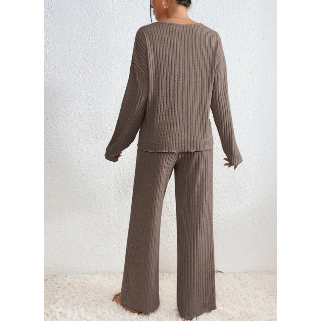 Anouk | Tweedelige Set | Lounge Set met V-hals Trui en Broek