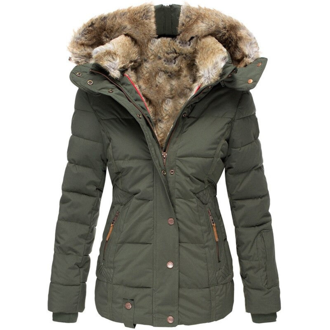 Maudy | Dames Winter Jas Met Capuchon | Gewatteerde Puffer met Zachte Bontvoering