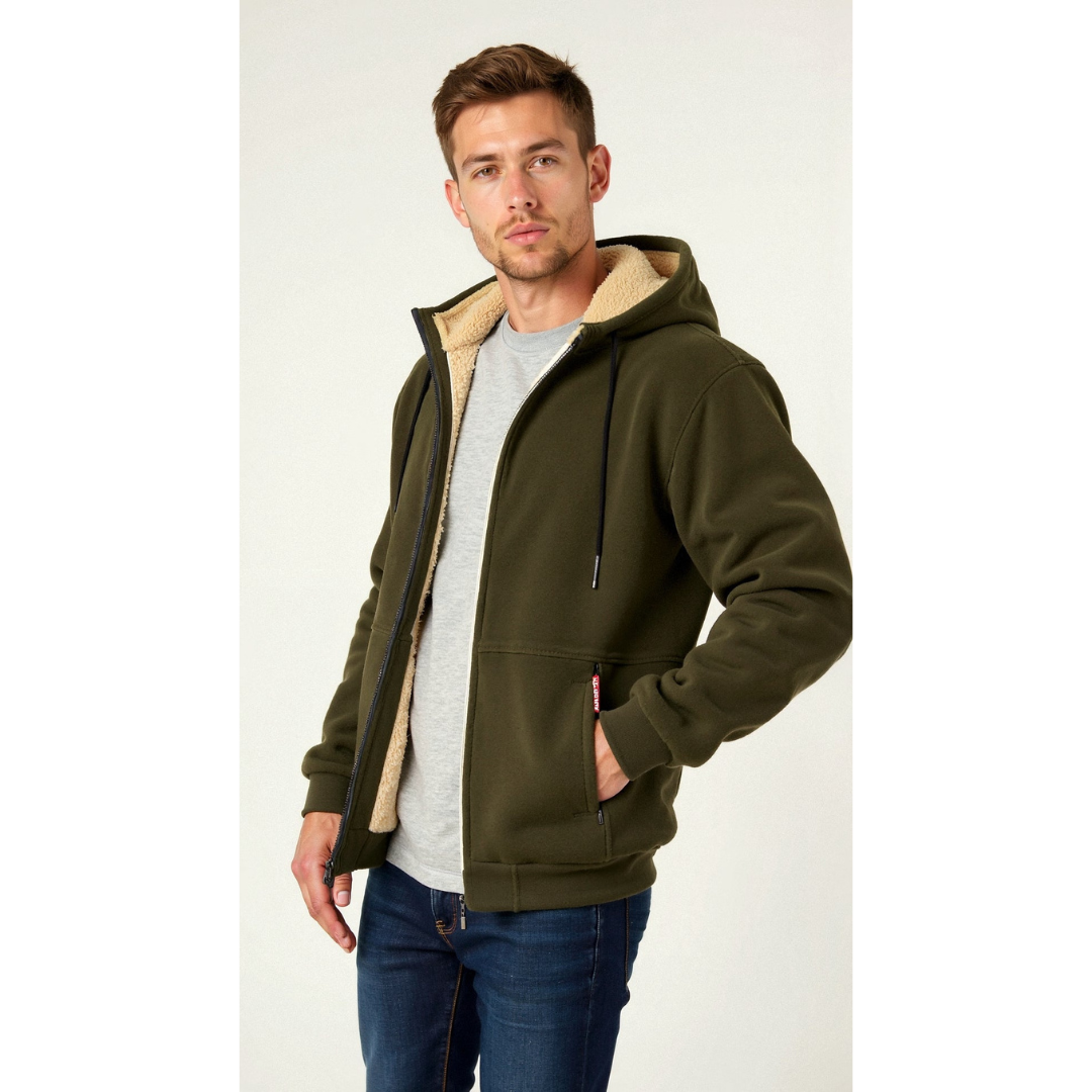 Bram | Fleece Hoodie Winterjas met Ritssluiting en Zakken
