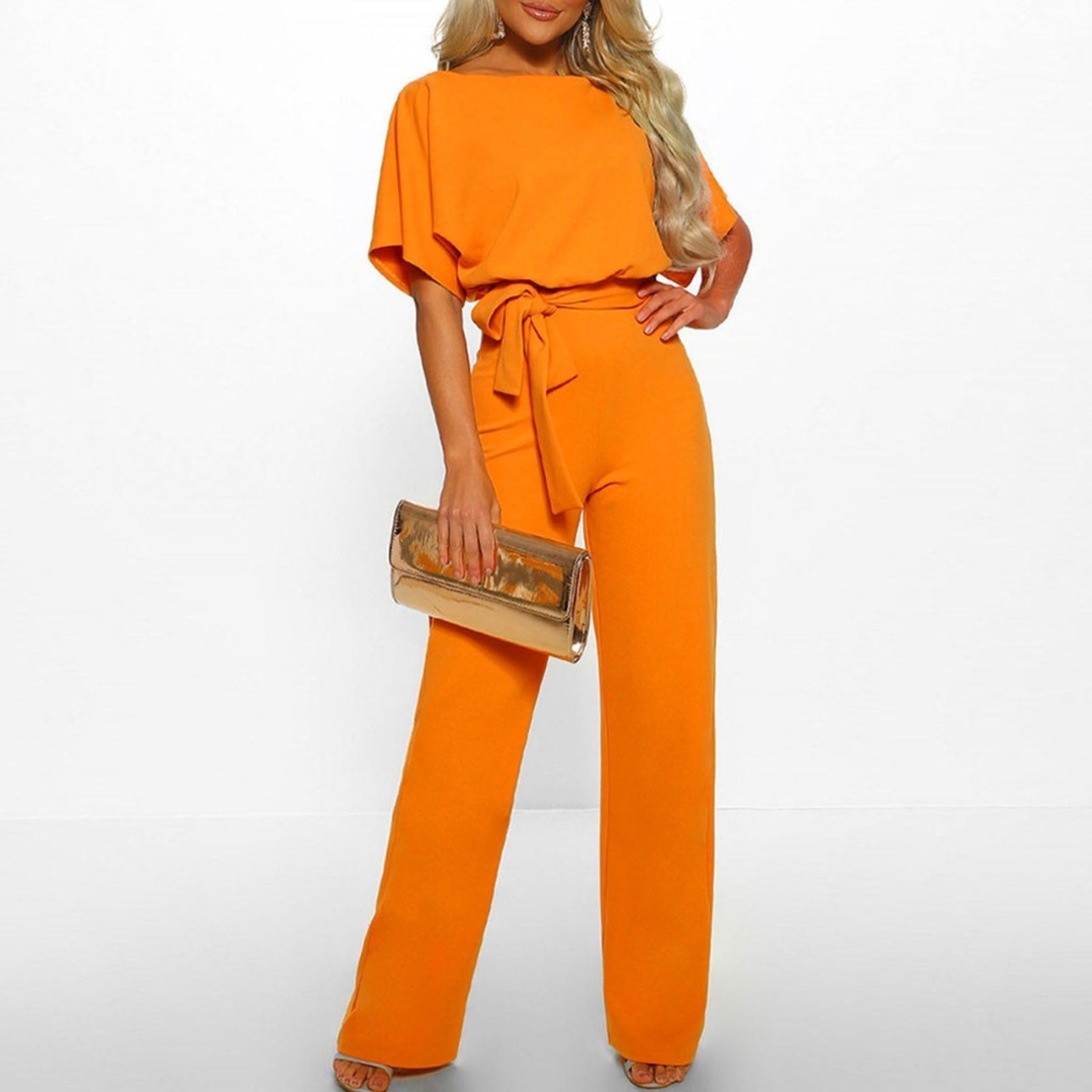 Maud | Dames Chique Jumpsuit V-Hals | Wijde Pijpen met Korte Mouwen