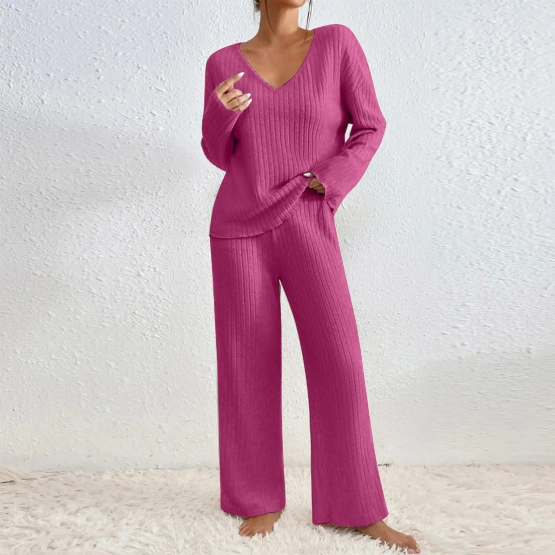 Anouk | Tweedelige Set | Lounge Set met V-hals Trui en Broek