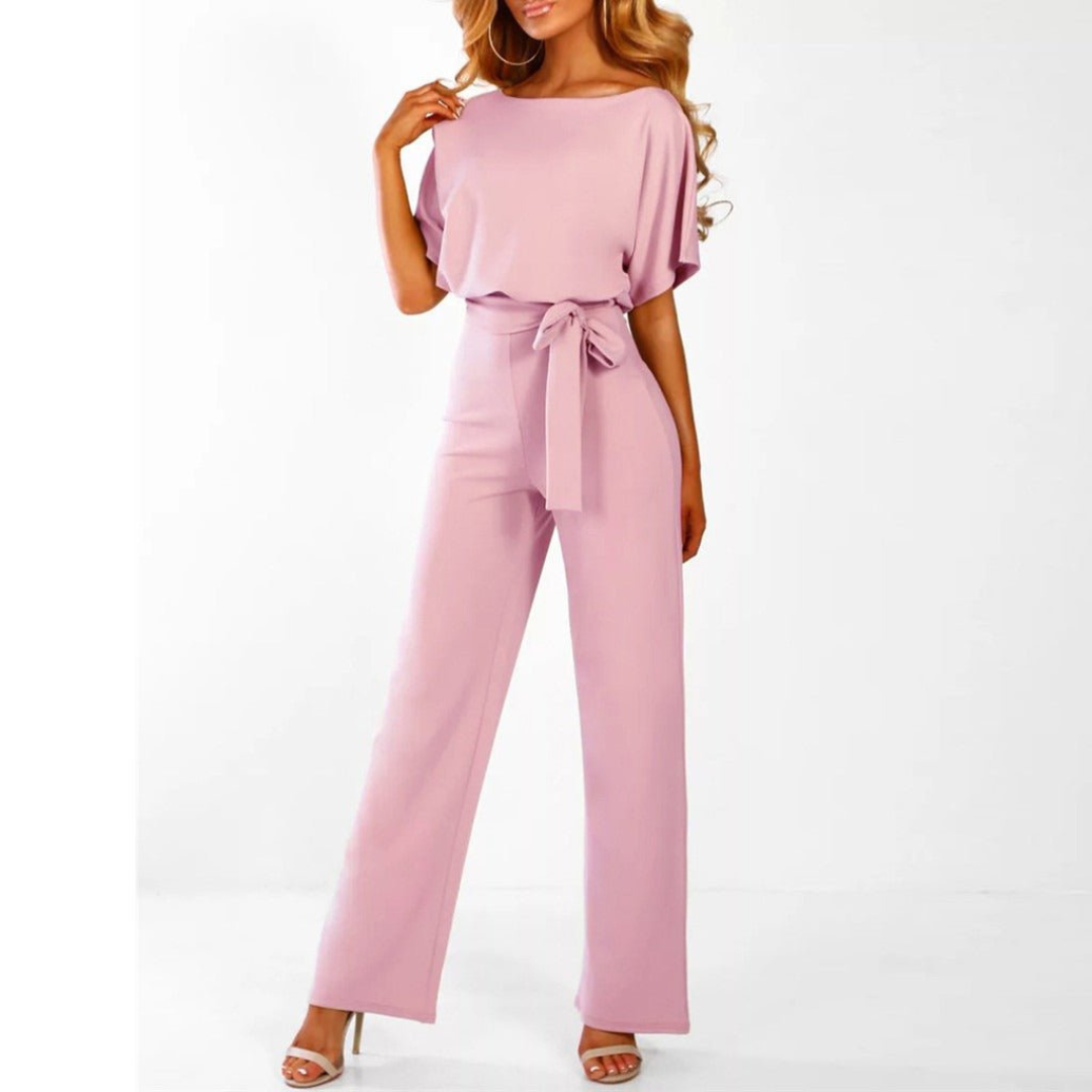Maud | Dames Chique Jumpsuit V-Hals | Wijde Pijpen met Korte Mouwen