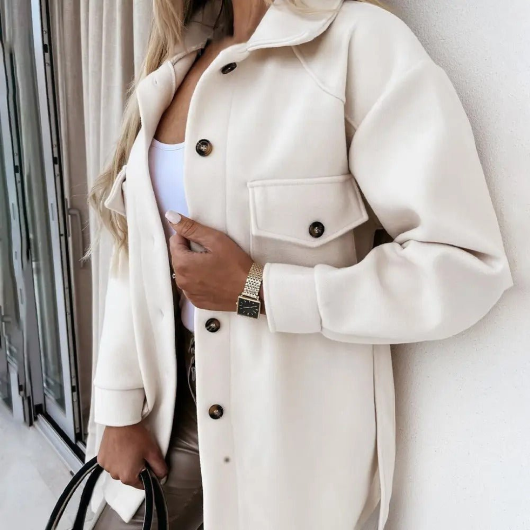 Noor-Lynn | Oversized Wollen Jas | Lange Mouwen met Knoopsluiting en Zakken