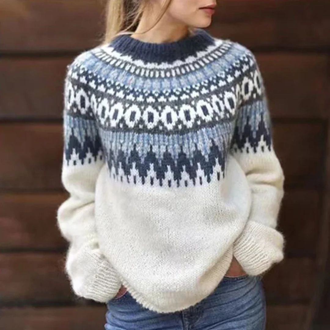 Romy | Dames Trui met Ronde Hals en Lange Mouwen | Vintage Print Sweatshirt
