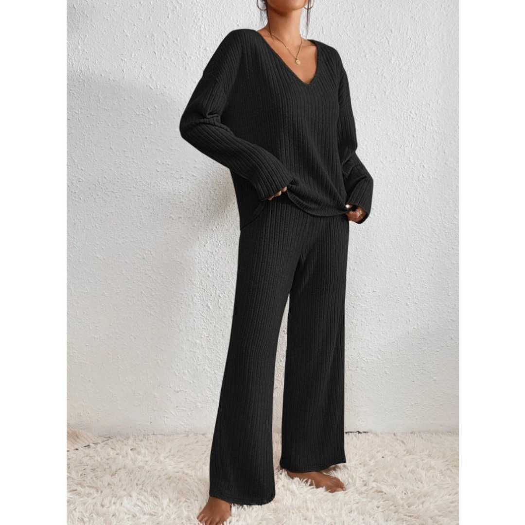 Anouk | Tweedelige Set | Lounge Set met V-hals Trui en Broek