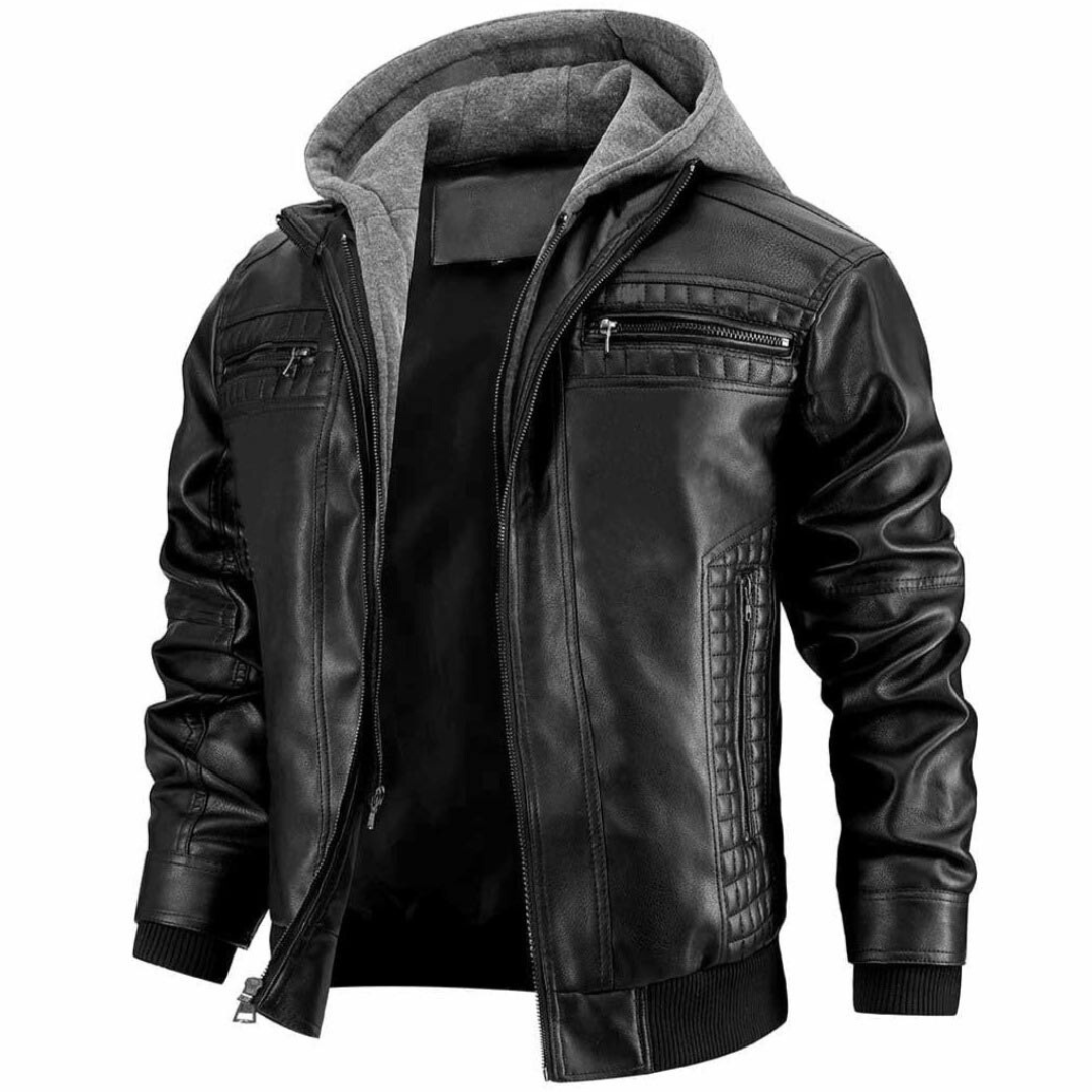 Mika | Retro Motorjack | Heren Leren Jas met Rits en Capuchon