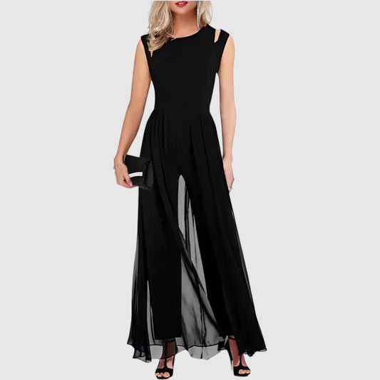 Lilian | Dames Mouwloze Chiffon Jumpsuit met Wijde Pijpen