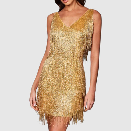 Veerle | Dames Glitter Jurk | Mini met Paillettenveren