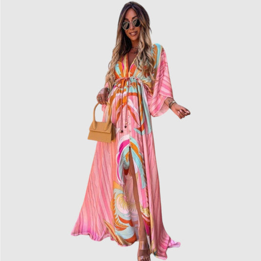 Indy | Dames Kimono Strand Jurk | Maxi met V-hals