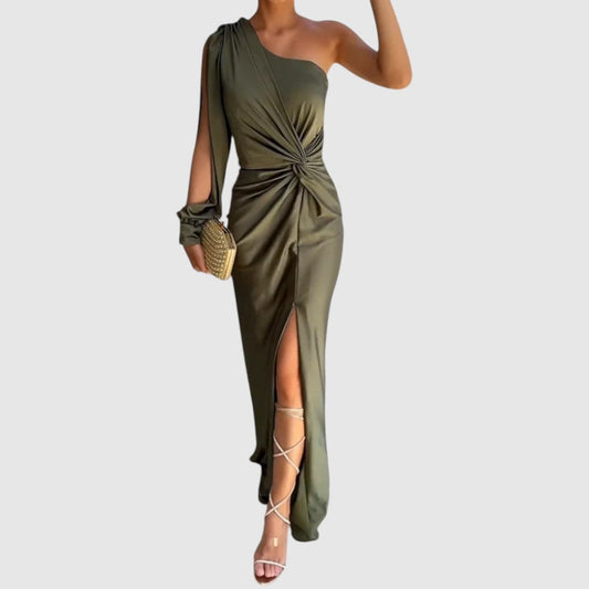 Sanne | Dames Effen Jurk met Zijsplit | Maxi met Open Mouw