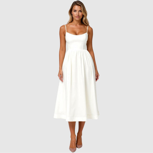 Beaudine | Dames Jurk met Spaghettibandjes | Midi met Open Rug
