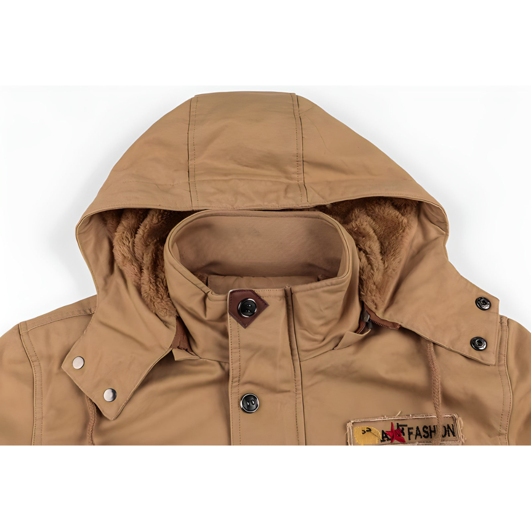 Sergio | Heren Cargo Winter Jas | Warme Militaire Jas met Fleece Voering en Capuchon