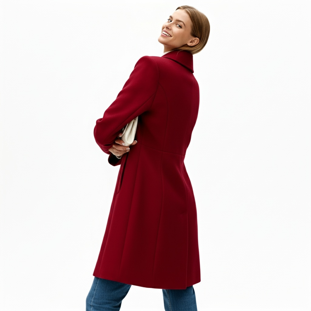 Cory | Dames Lange Wollen Jas | Mantel Met Reverskraag En Knopen Voor Winter