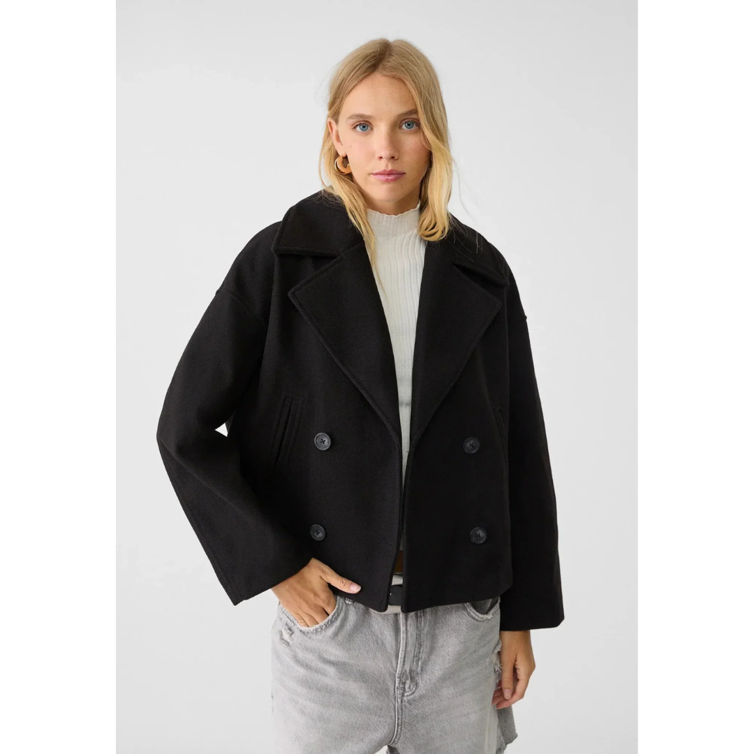 Agnes | Dames Jas | Korte Dubbelrijige Jas Met Lange Mouwen En Zakken Voor Herfst En Kantoor