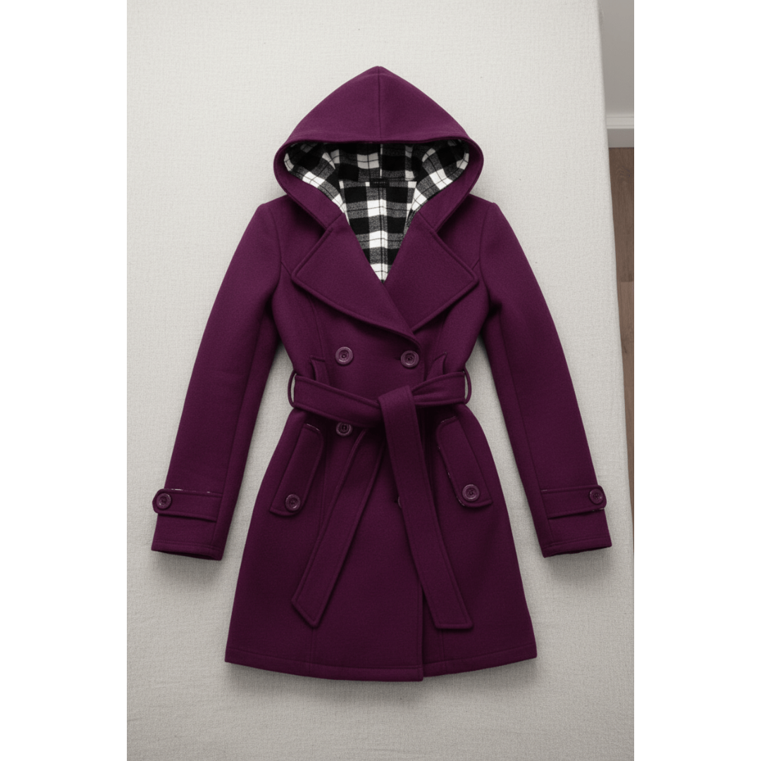 Luisa | Dames Lange Winter Jas | Trenchcoat Met Capuchon En Lange Mouw | Geknoopte Winterjas Met Ceintuurtaille