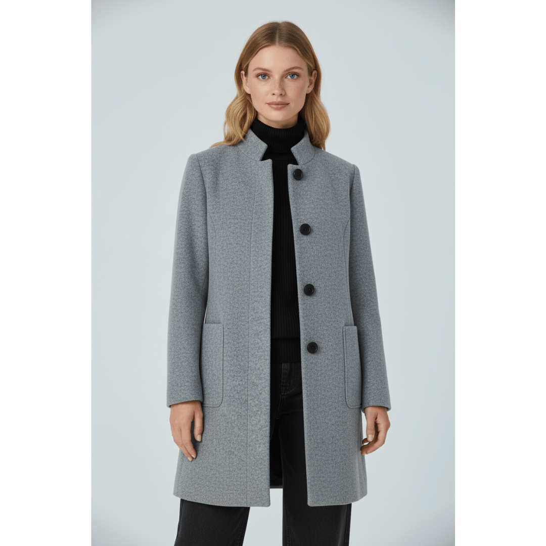 Lynn | Dames Lange Jas | Enkelrijige Warme Winter Jas Met Staande Kraag