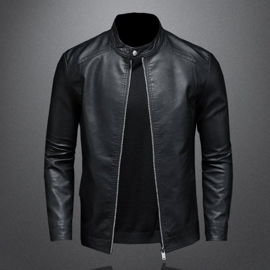 Wessel | Heren Leren Jas met Opstaande Kraag | Slim-Fit Bikers Stijl