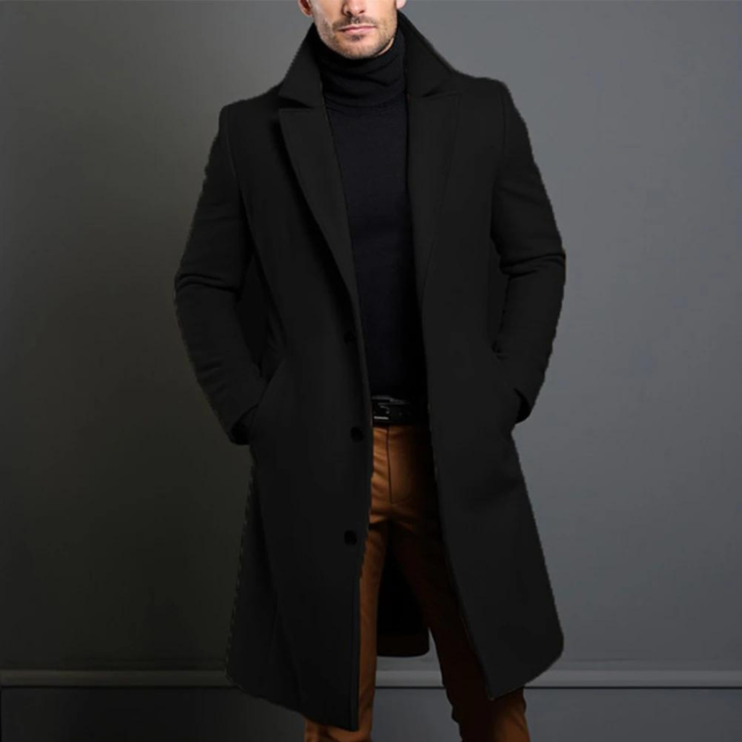 Mark | Heren Winter Jas | Wollen Luxe Trenchcoat met Effen Kleur