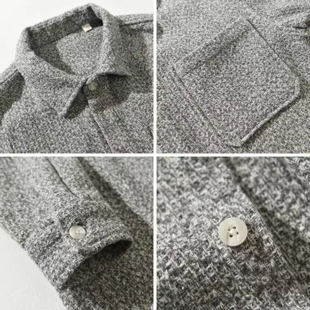 Jurgen | Heren Overhemd | Lange Mouw Tweed Knopenblouse Met Borstzaken